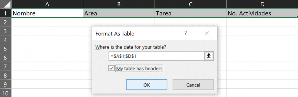 formato tabla Excel