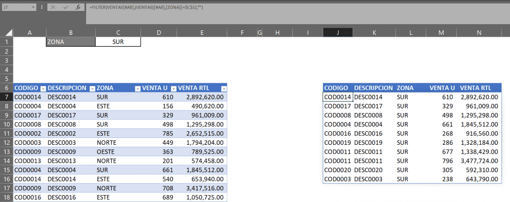 funciòn filtro un parametro