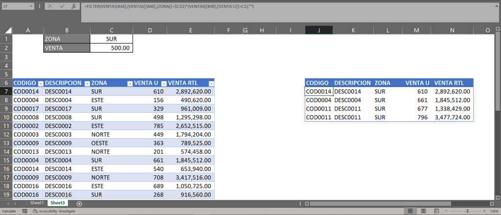 funciòn filtro dos parametros