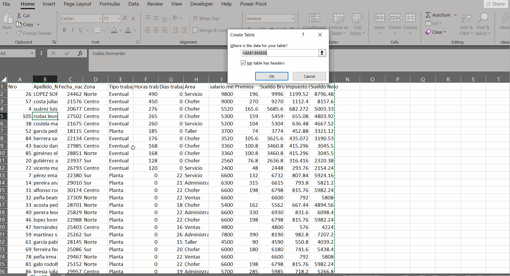 tablas en Excel 2