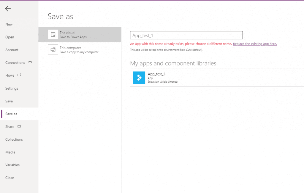 Guardar Como PowerApps