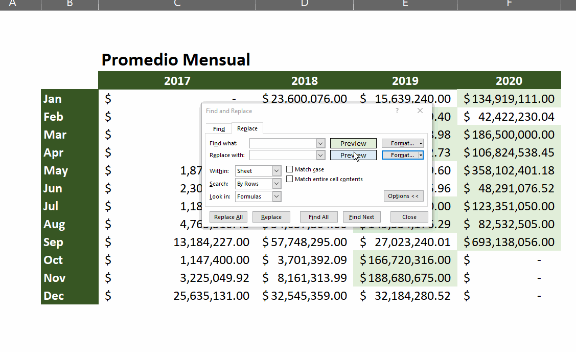 Excel para Mac reemplazar